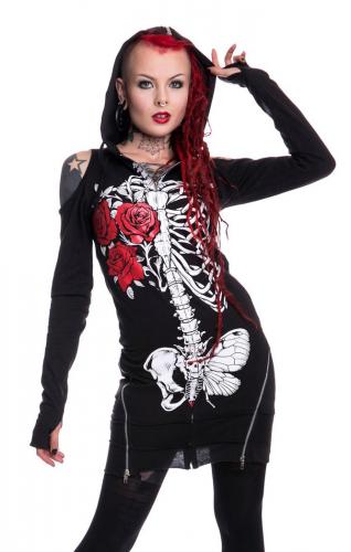 NEW WITCH FAITHLESS HOOD Top black hooded jacket with zip, skeleton and roses Vixxsin