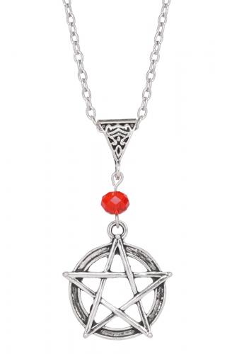 NEW WITCH Collier argent avec pendentif pentagramme et perle rouge, vintage gothique occulte