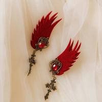 NEW WITCH Boucles d\'oreilles  clips ailes d\'ange rouge et bronze, fantaisie gothique