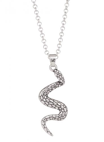 NEW WITCH Collier argent avec pendentif long serpent grav, sorcire occulte vintage