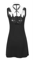 NEW WITCH PQ-109 Short black dress neckline harness effect, inverted cross on the back, punk casual go