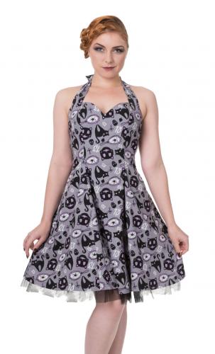 NEW WITCH DR5117 Nine lives halter grey dress, cats, mirrors and superstition, neckline heart, banned