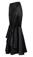 NEW WITCH Long Cascade Ruffle black satin Skirt with Back Zip Opening, evening outfit, cocktail