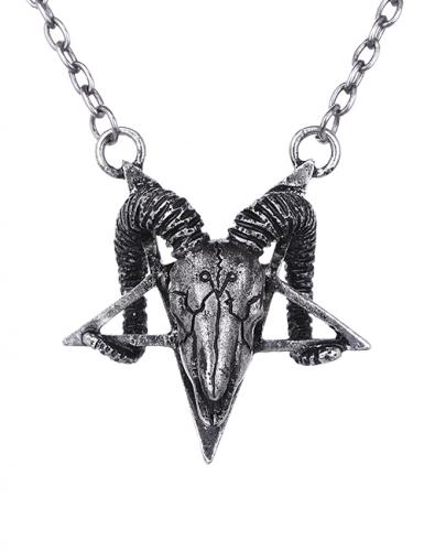 NEW WITCH Collier argent crne de blier satanique, RamSkull, gothique occulte