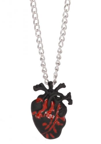 NEW WITCH Collier pendentif coeur noir et rouge et chaine argent, nugoth, gothique, occulte