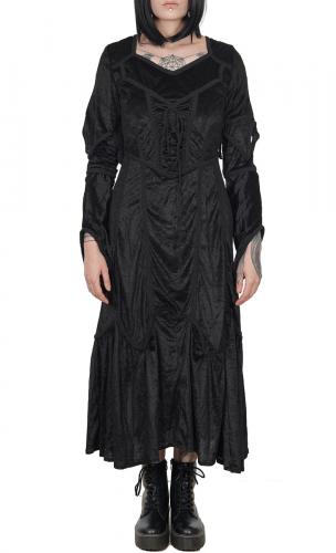 NEW WITCH Longue robe gothique mdival en velours noir, bordures brodes et laage
