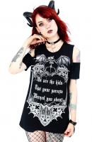 NEW WITCH We are the kids We are the kids, long black Tshirt, goth bat frame, bare shoulder, nugoth restyle