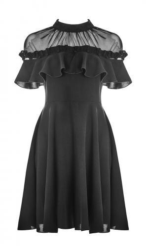 NEW WITCH PQ-308BK OPQ-308LQF Robe noire, froufrou amovible, col transparent, gothique casual mignon