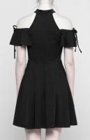 NEW WITCH PQ-313BK OPQ-313LQF-BK Black skater dress with lace-up sleeves and transparent moon, witchy gothic
