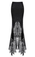 NEW WITCH KW127 Long black mermaid skirt with train, lace and embroidery, elegant Gothic retro