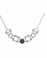 Silver moon phases necklace with black pentacle, nugoth witchy gothic