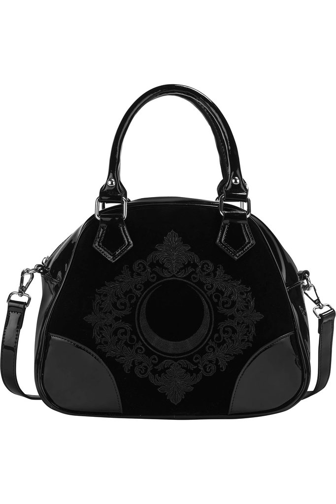 Black and grey velvet and lace bag
