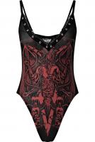 Body noir motif rouge satanique, bordure noire  clous, KILLSTAR sexy rock