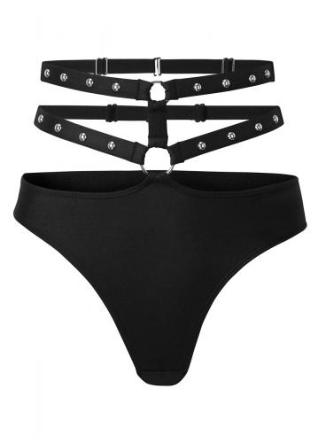 NEW WITCH Viper Studded Panty Culotte noir satin avec sangles harnais  clous taille haute, KILLSTAR, glam rock fetish