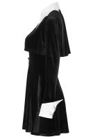 NEW WITCH Q-474BK WQ-474LQF Black velvet dress with white collar and cuffs, bolero effect, witchy nugoth, Punk Rave