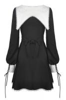 NEW WITCH DW450 Robe noire  col blanc  motif vintage et croix, retro witch, Darkinlove