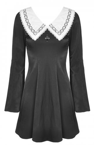 NEW WITCH DW453 Robe noire courte avec col blanc vintage et croix, retro witch, Darkinlove