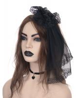 NEW WITCH Black veil headdress with flower, lace and fishnet, gothic