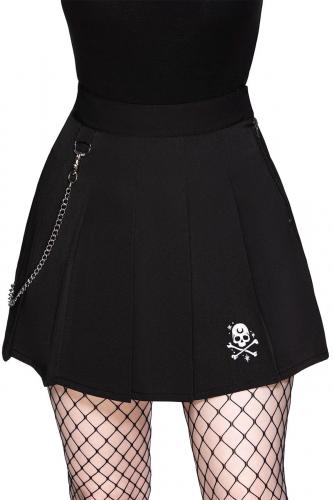 NEW WITCH Sticks N' Stones Mini Skirt Mini jupe noire  plis, chaine et tte de mort, KILLSTAR colire goth
