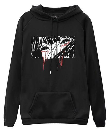 NEW WITCH Sweat hoodie noir, visage manga en larmes de sang, goth street