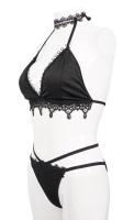 NEW WITCH SST010 Elegant 2pcs black swimsuit with embroidery and chocker, bikini goth devil fashion