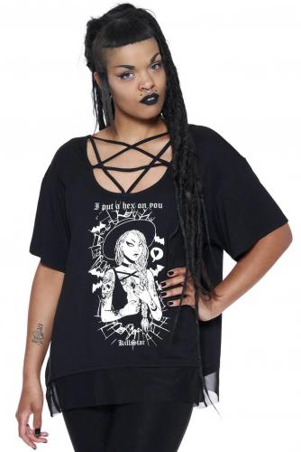 NEW WITCH Hex Pentagram Top T-shirt top noir col pentagramme, imprim socire KILLSTAR, witch witchy