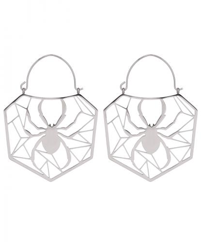 NEW WITCH Silver spider earrings with geometric web, goth