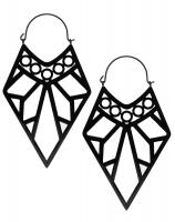 Black large crystals and geometric circles earrings