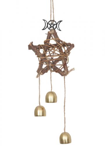 NEW WITCH Carillon suspension pentagramme en bois, dcoration protection witchy occulte