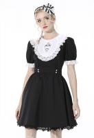 NEW WITCH DW517 Robe noire  grand col blanc avec dentelle, vintage witch coven, Darkinlove