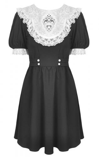 NEW WITCH DW517 Robe noire  grand col blanc avec dentelle, vintage witch coven, Darkinlove