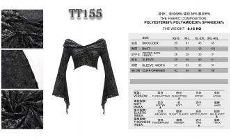 NEW WITCH TT155 Crop top noir argent motif floral lgant semi transparent et manches longues Size Chart