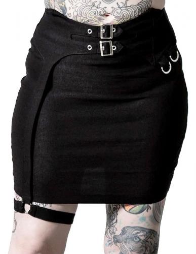 NEW WITCH CRUSADE MINI SKIRT Crusade Black Mini Skirt with suspender strap effect KILLSTAR, goth