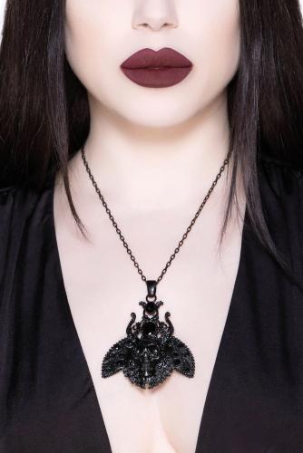 NEW WITCH INSECTA MORTE NECKLACE [B] Collier noir insecte avec crne et pierres noires Killstar goth occulte