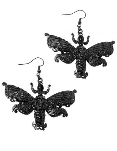 NEW WITCH Drawn 2 Light Earrings [B] Boucles d\'oreille noires papillon de nuit avec crane Killstar goth