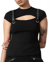 Top t-shirt noir ctel, ouverture et sangles, Trudy Keyhole KILLSTAR, goth rock casual