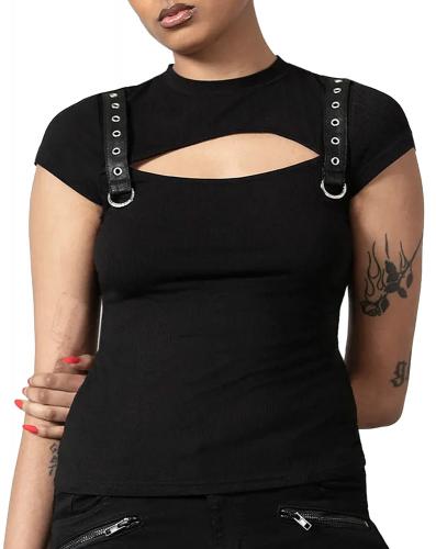 NEW WITCH Trudy Keyhole Top Top t-shirt noir ctel, ouverture et sangles, Trudy Keyhole KILLSTAR, goth rock casual