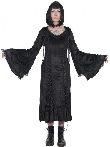 NEW WITCH Longue robe en velours noir avec laages et manches doubles vases