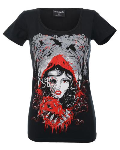 NEW WITCH CHAPERON black t-shirt Red Riding Hood with wolf heart horror t-shirt