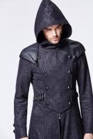 NEW WITCH Y-582BK Mixed black jacket with cartridge belt on the sides, hood, zip and buttons Punk Rave