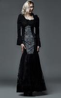 NEW WITCH Q-256BK Skirt lace high-waisted with baroque motives and lacing-up in the back Gothic aristoc
