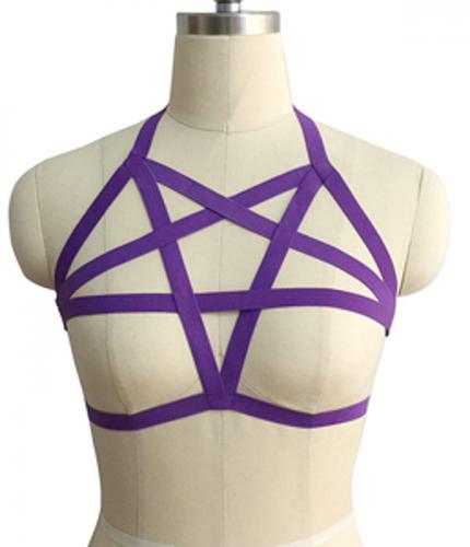 NEW WITCH Harnais de poitrine pentagramme sangles violettes gothique bondage pentacle