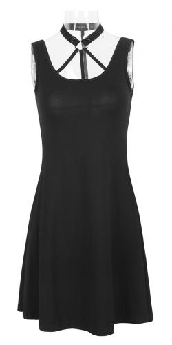 NEW WITCH PQ-109 Short black dress neckline harness effect, inverted cross on the back, punk casual go