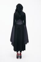 NEW WITCH CT070 Long black jacket dress with red satin lined, hood and long sleeves, witch vampire