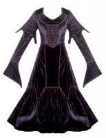 NEW WITCH Longue robe gothique mdival en velours noir, bordures brodes et laage