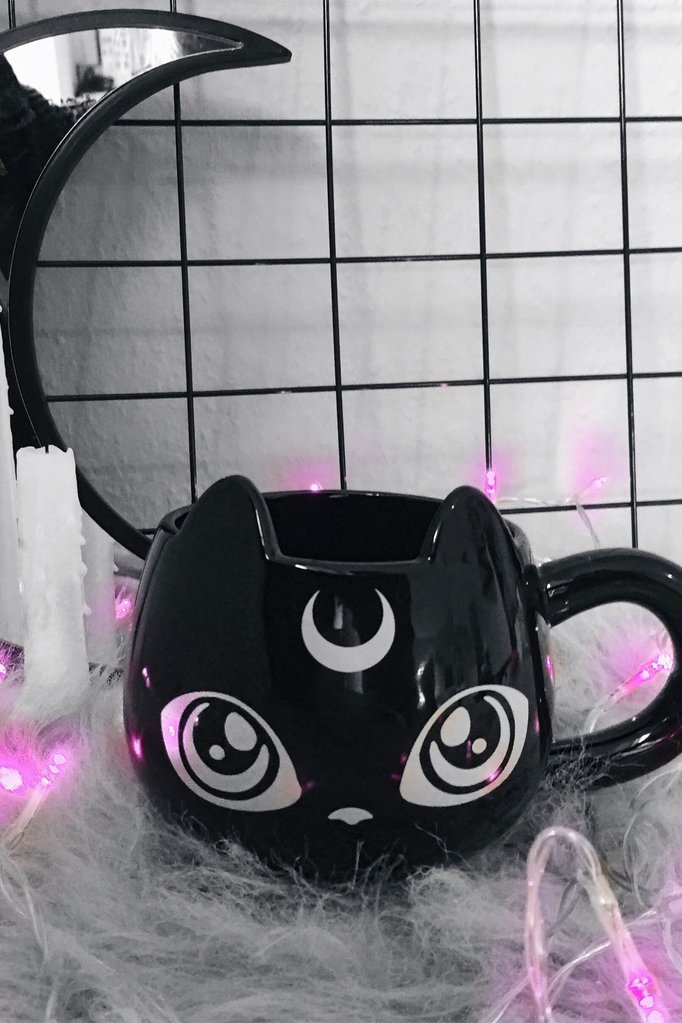 Shiny Black Cat Head Mug With Moon, Killstar Yin Yang Rug
