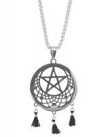 Collier argent attrape rves pentagramme avec pompons, witchy pagan wicca