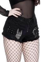 Black jeans shorts with white patches and peaks, Maxine KILLSTAR, Metal glam rock
