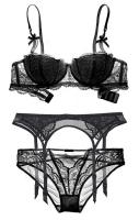 3pcs black lace lingerie se...