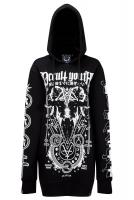 Long black hoodie, occult white patterns, Occult Youth Killstar, gothic street
